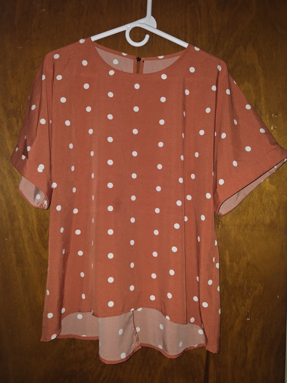 SHEIN Curve Burnt Orange Polka Dot Cuffed Short Sleeve Blouse Size 2XL